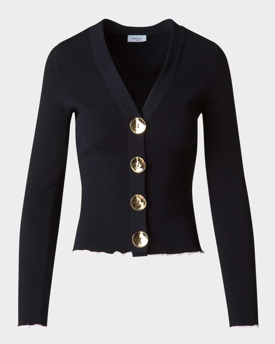 V-Neck Viscose Stretch Rib Cardigan